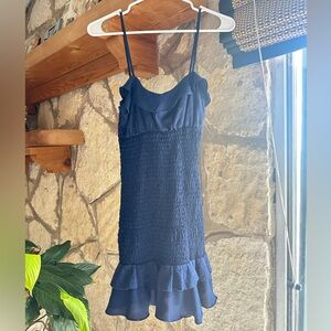 Vici Idem Ditto Summer Smocked Eyelet Dress Navy Blue Size Small